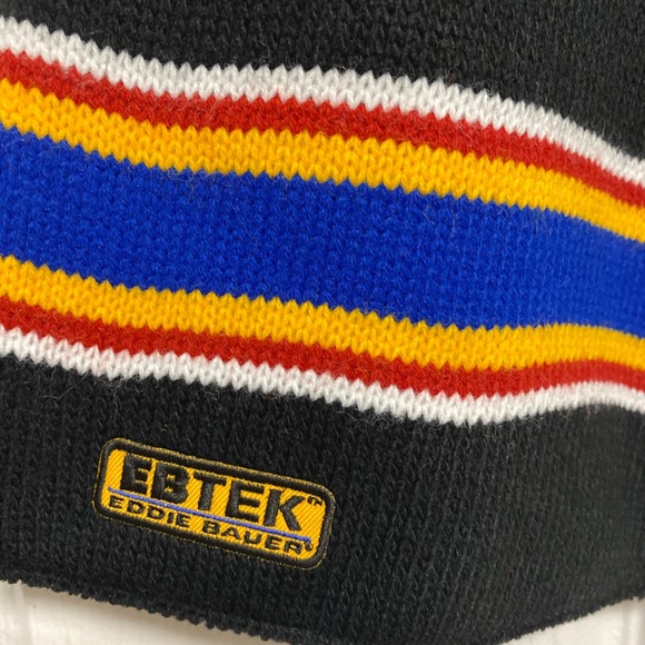Ebtek VTG Eddie Bauer Scarf One Size Fits Black  Striped - Picture 2 of 8